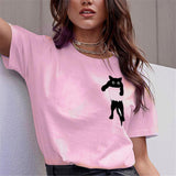 Cat Print Loose Short Sleeve T-shirt